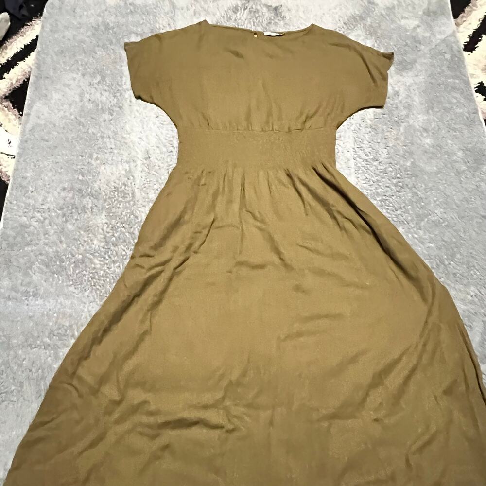 Faherty Coast To Coast Dress Womens XL Green Cotton Smocked Waist Midi